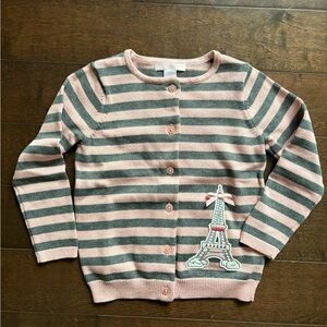 Janie and Jack Striped Pink and Gray Kids Cardigan